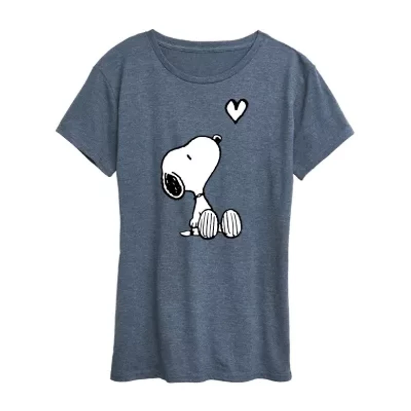 Snoopy Heart Womens Crew Neck Short Sleeve Regular Fit Graphic T-Shirt
