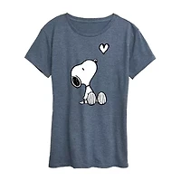 Snoopy Heart Womens Crew Neck Short Sleeve Regular Fit Graphic T-Shirt