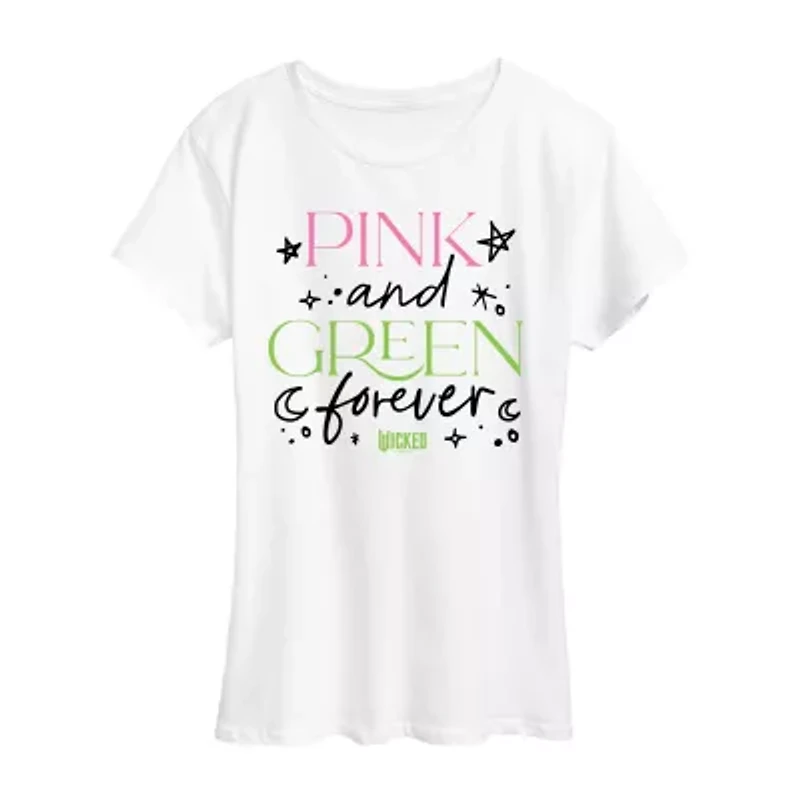 Wicked Pink And Green Womens Crew Neck Short Sleeve Regular Fit Graphic T-Shirt