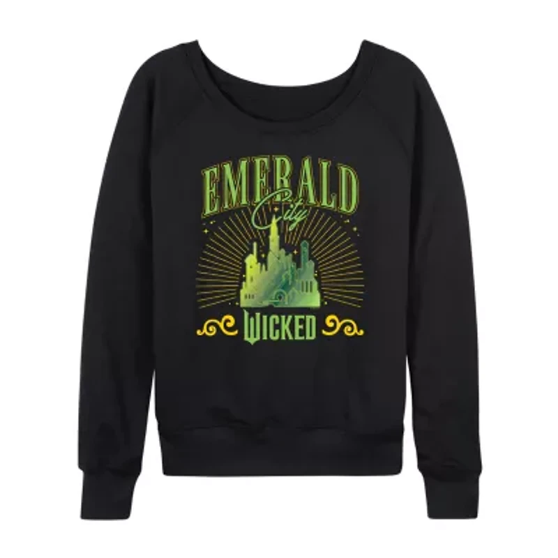Womens Boat Neck Long Sleeve Regular Fit Wicked Graphic T-Shirt