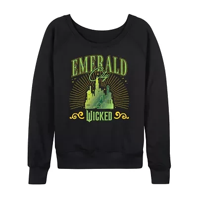 Womens Boat Neck Long Sleeve Regular Fit Wicked Graphic T-Shirt