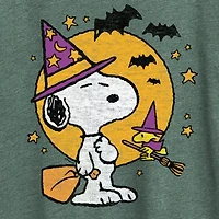 Snoopy Woodstock Witch Halloween Womens Crew Neck Short Sleeve Regular Fit Graphic T-Shirt
