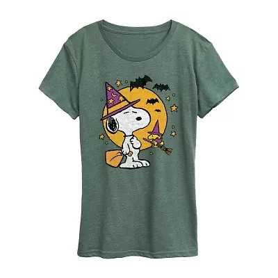 Womens Crew Neck Short Sleeve Regular Fit Snoopy Graphic T-Shirt