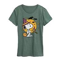 Womens Crew Neck Short Sleeve Regular Fit Snoopy Graphic T-Shirt