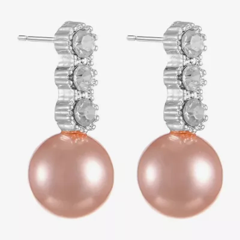 Monet Jewelry Timeless Womens Glass Simulated Pearl Round Drop Earrings