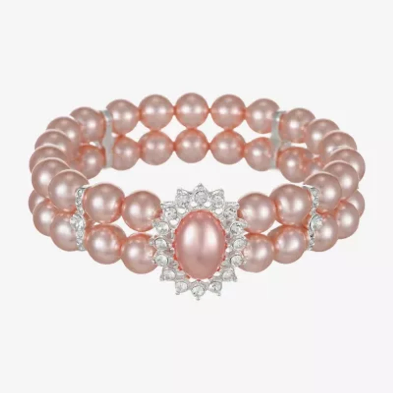 Monet Jewelry Timeless Womens Glass Simulated Pearl Round Stretch Bracelet