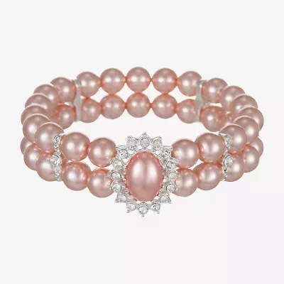 Monet Jewelry Timeless Womens Glass Simulated Pearl Round Stretch Bracelet