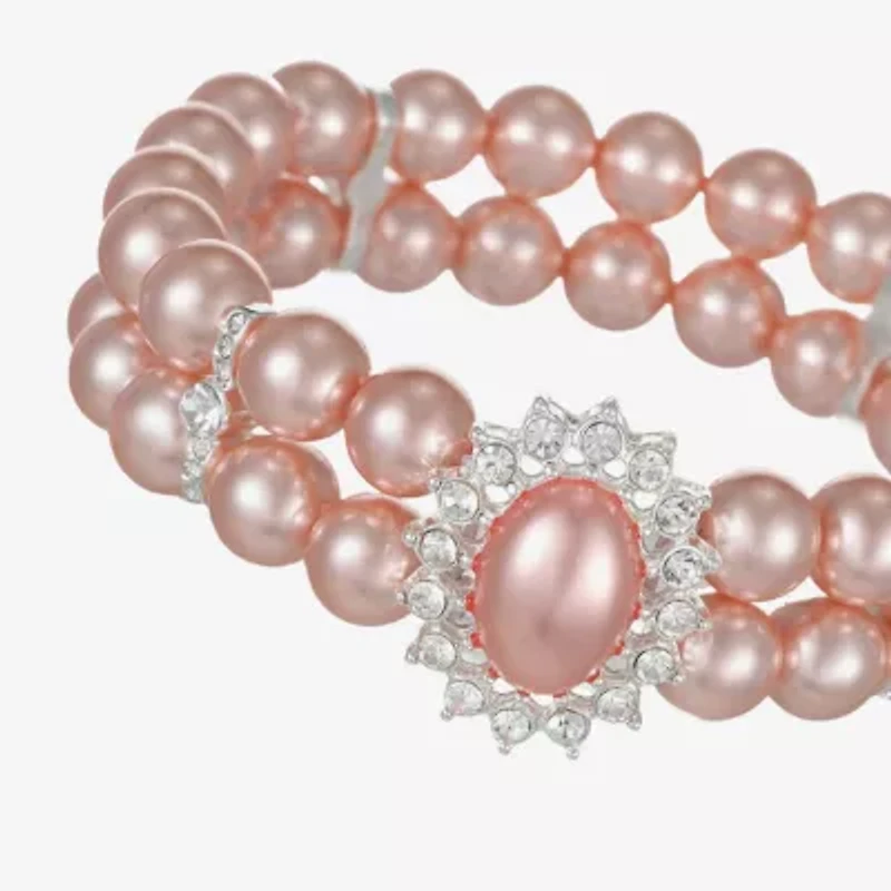 Monet Jewelry Timeless Womens Glass Simulated Pearl Round Stretch Bracelet