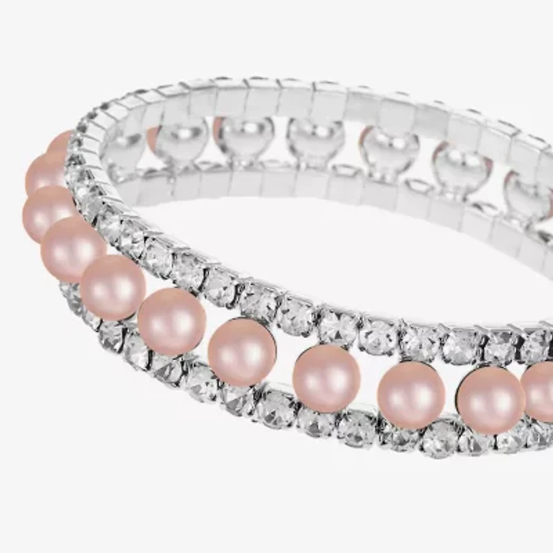 Monet Jewelry Timeless Womens Glass Simulated Pearl Round Stretch Bracelet
