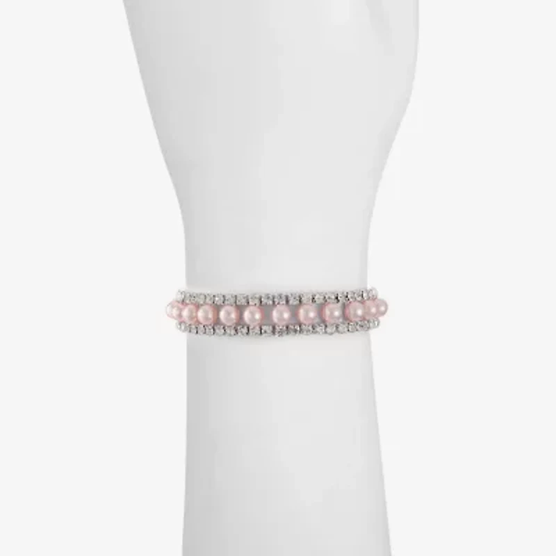 Monet Jewelry Timeless Womens Glass Simulated Pearl Round Stretch Bracelet