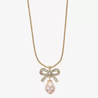 Monet Jewelry Gold Tone Womens Glass Simulated Pearl Bow 17 Inch Pendant Necklace