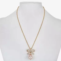 Monet Jewelry Gold Tone Womens Glass Simulated Pearl Bow 17 Inch Pendant Necklace