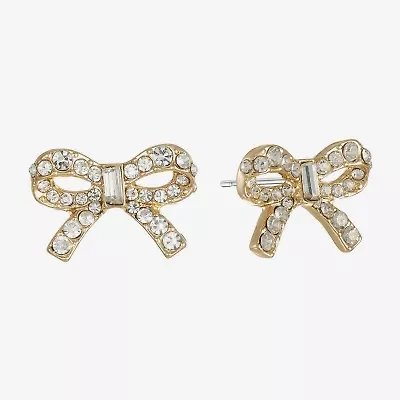 Monet Jewelry Gold Tone Glass Simulated Pearl 20mm Bow Stud Earrings