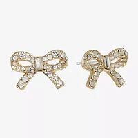 Monet Jewelry Gold Tone Glass Simulated Pearl 20mm Bow Stud Earrings
