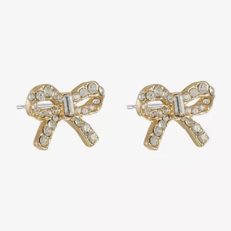 Monet Jewelry Gold Tone Glass Simulated Pearl 20mm Bow Stud Earrings