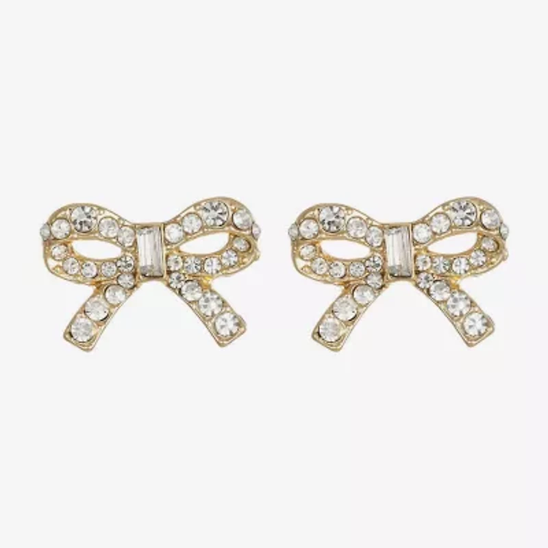 Monet Jewelry Gold Tone Glass Simulated Pearl 20mm Bow Stud Earrings