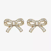 Monet Jewelry Gold Tone Glass Simulated Pearl 20mm Bow Stud Earrings
