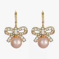 Monet Jewelry Gold Tone Womens Glass Simulated Pearl Bow Drop Earrings