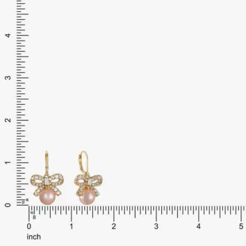 Monet Jewelry Gold Tone Womens Glass Simulated Pearl Bow Drop Earrings