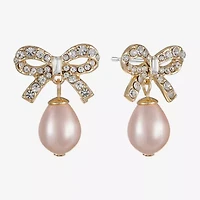 Monet Jewelry Gold Tone Womens Glass Simulated Pearl Bow Hypoallergenic Drop Earrings