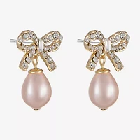 Monet Jewelry Gold Tone Womens Glass Simulated Pearl Bow Hypoallergenic Drop Earrings