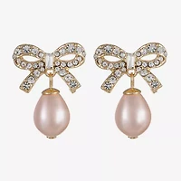 Monet Jewelry Gold Tone Womens Glass Simulated Pearl Bow Hypoallergenic Drop Earrings