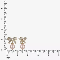 Monet Jewelry Gold Tone Womens Glass Simulated Pearl Bow Hypoallergenic Drop Earrings