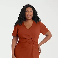 London Style Womens Plus Short Sleeve Midi Sheath Dress