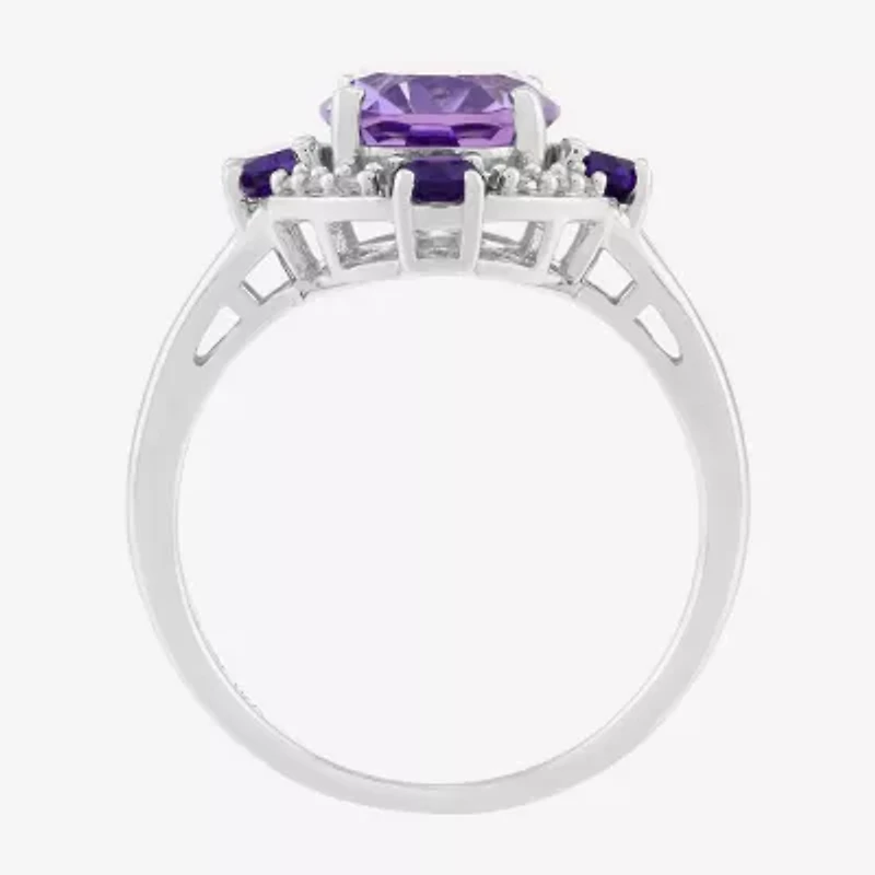 Limited Quantities! Womens Diamond Accent Genuine Purple Amethyst 10K White Gold Oval Halo Cocktail Ring