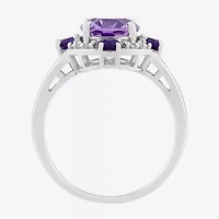Limited Quantities! Womens Diamond Accent Genuine Purple Amethyst 10K White Gold Oval Halo Cocktail Ring