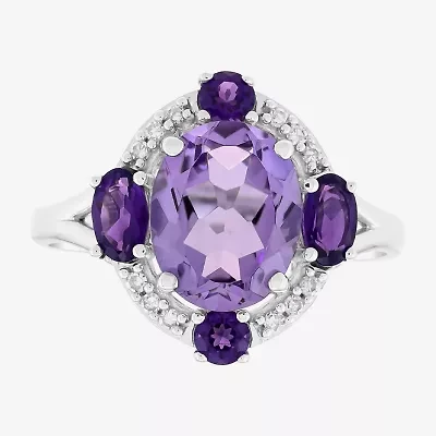 Limited Quantities! Womens Diamond Accent Genuine Purple Amethyst 10K White Gold Oval Halo Cocktail Ring
