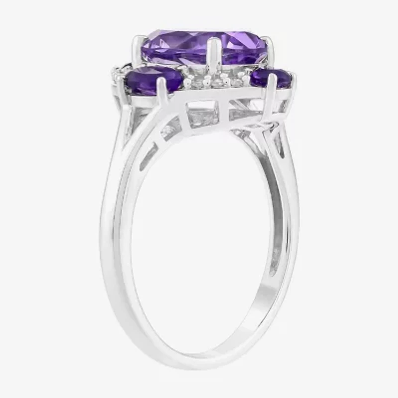 Limited Quantities! Womens Diamond Accent Genuine Purple Amethyst 10K White Gold Oval Halo Cocktail Ring
