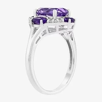 Limited Quantities! Womens Diamond Accent Genuine Purple Amethyst 10K White Gold Oval Halo Cocktail Ring