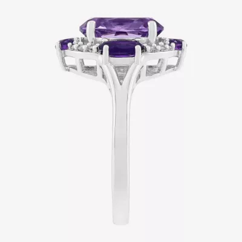 Limited Quantities! Womens Diamond Accent Genuine Purple Amethyst 10K White Gold Oval Halo Cocktail Ring
