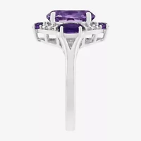 Limited Quantities! Womens Diamond Accent Genuine Purple Amethyst 10K White Gold Oval Halo Cocktail Ring