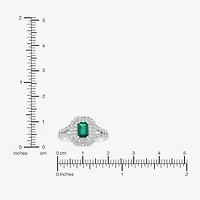 Limited Quantities! Womens Lab Created Green Emerald Sterling Silver Halo Side Stone Cocktail Ring