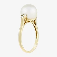 Limited Quantities! Womens 10MM White Cultured Freshwater Pearl 10K Gold Side Stone Cocktail Ring