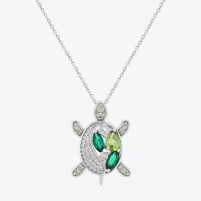 Limited Quantities! Turtle Womens Lab Created Green Emerald Sterling Silver 18 Inch Pendant Necklace
