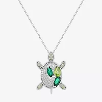 Limited Quantities! Turtle Womens Lab Created Green Emerald Sterling Silver 18 Inch Pendant Necklace