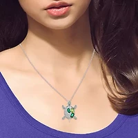 Limited Quantities! Turtle Womens Lab Created Green Emerald Sterling Silver 18 Inch Pendant Necklace