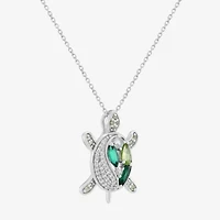 Limited Quantities! Turtle Womens Lab Created Green Emerald Sterling Silver 18 Inch Pendant Necklace