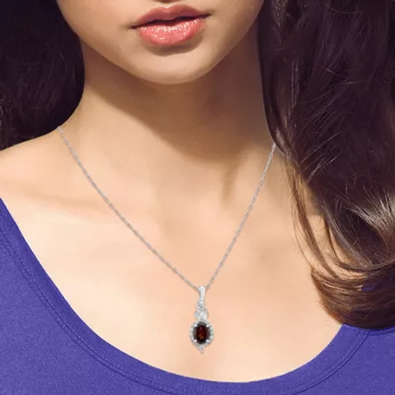 Limited Quantities! Womens Genuine Red Garnet Sterling Silver Oval 20 Inch Pendant Necklace