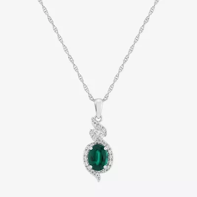 Limited Quantities! Womens Lab Created Green Emerald Sterling Silver Oval 20 Inch Pendant Necklace
