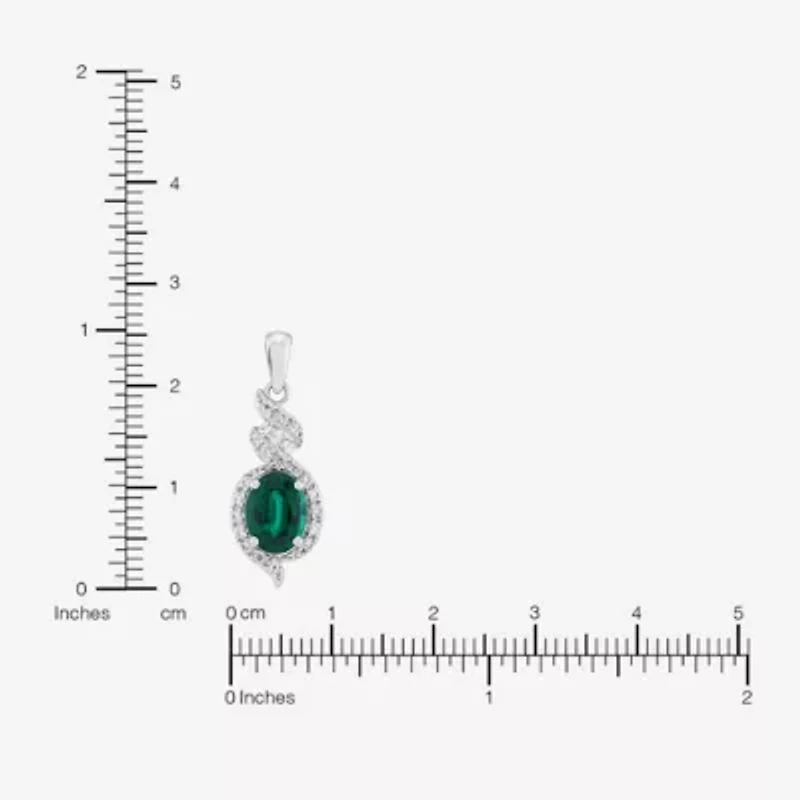 Limited Quantities! Womens Lab Created Green Emerald Sterling Silver Oval 20 Inch Pendant Necklace