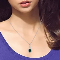 Limited Quantities! Womens Lab Created Green Emerald Sterling Silver Oval 20 Inch Pendant Necklace