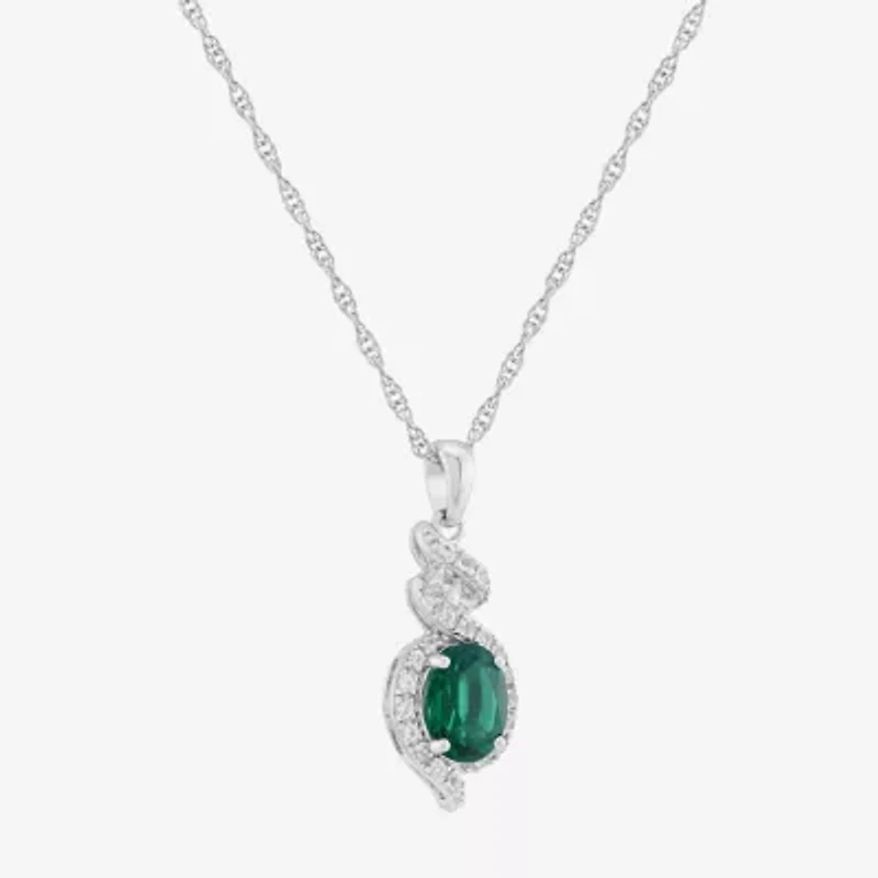Limited Quantities! Womens Lab Created Green Emerald Sterling Silver Oval 20 Inch Pendant Necklace