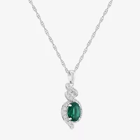 Limited Quantities! Womens Lab Created Green Emerald Sterling Silver Oval 20 Inch Pendant Necklace