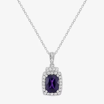 Limited Quantities! Womens Genuine Purple Amethyst Sterling Silver Cushion 18 Inch Pendant Necklace