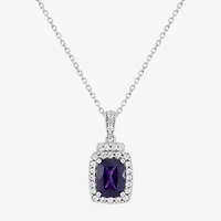 Limited Quantities! Womens Genuine Purple Amethyst Sterling Silver Cushion 18 Inch Pendant Necklace