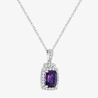 Limited Quantities! Womens Genuine Purple Amethyst Sterling Silver Cushion 18 Inch Pendant Necklace